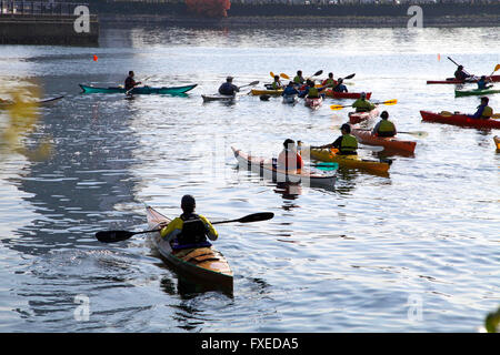 Kanu-Gruppe am Kanal Yokohama Japan Stockfoto