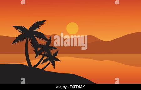 Baum Palm Bäume Silhouette auf Sonnenuntergang tropischen Strand Stock Vektor