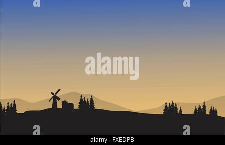 Landschaft Dorf Silhouette Stock Vektor