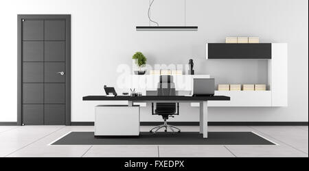 Schwarz / weiß modernes Büro mit geschlossener Tür und Wand an Wand - 3d rendering Stockfoto