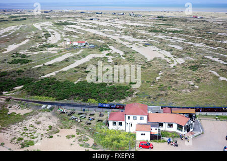 Daerial Blick auf Gärten in Dungeness, Kent von der Spitze des Leuchtturms Stockfoto