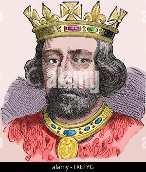 Eduard II (1284-1327) König von England (1307-1327). Haus von Plantagenet. Gravur, Farbe. Stockfoto