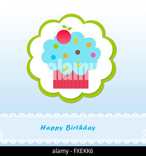 Bunte Happy Birthday Karte mit Kuchen Stockfoto