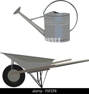 Der Garten mit Schubkarre und Ewer, isolierte Vektor Stock Vektor