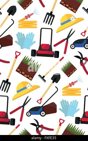 Nahtlose Vektormuster mit Gartengeräten Stock Vektor