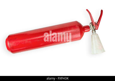 Feuerlöscher, die isoliert auf weißem Hintergrund Stockfoto