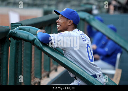 Houston, TX, USA. 14. April 2016. Kansas City Royals Outfielder Terrance Gore (0) hat einen hellen Moment vor dem MLB-Baseball-Spiel zwischen der Houston Astros und die Kansas City Royals von Minute Maid Park in Houston, Texas. Kredit-Bild: Erik Williams/Cal Sport Media. Bildnachweis: Csm/Alamy Live-Nachrichten Stockfoto