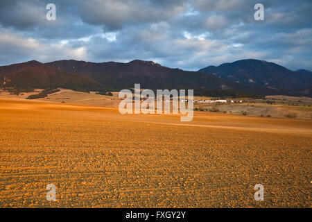 Rural landscape in early spring in Turiec, northern Slovakia. Stockfoto