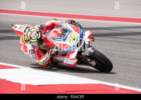 Andrea Iannone von Ducati auf dem Weg zum 3. Platz in der 2016 Red Bull Grand Prix Amerikas am Circuit of the Americas. Stockfoto