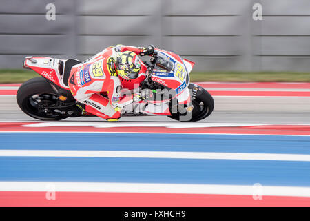 Andrea Iannone von Ducati auf dem Weg zum 3. Platz in der 2016 Red Bull Grand Prix Amerikas am Circuit of the Americas. Stockfoto