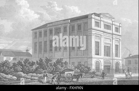 LONDON: Gebäude, Highfield, Camden Road, antique print 1828 Stockfoto