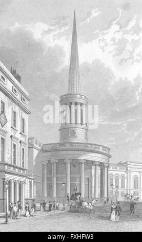 LONDON: All Souls Church, Langham Place, antique print 1827 Stockfoto