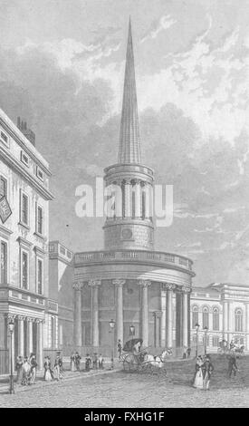 LONDON: All Souls Church, Langham Place, antique print 1827 Stockfoto