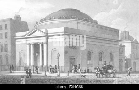 LONDON: Albion Kapelle, Moorgate, antique print 1828 Stockfoto