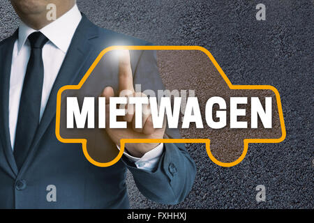 Mietwagen (in deutschen Mietwagen) Touchscreen gesteuert Geschäftsmann Konzept Stockfoto