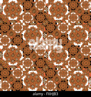 Digitale Collage-Technik anspruchsvolle moderne geometrische abstrakte Collage kunstvollen nahtlose Musterdesign in orange Farben gegen Stockfoto