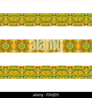 Digitale Collage-Technik stilisiert floralen dekorativen Streifen Musterdesign vor weißem Hintergrund Stockfoto