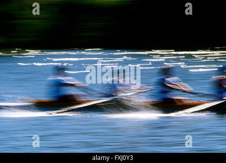 Bewegungsunschärfe Pfanne auf Paddler in den Kopf der Schuylkill Regatta Rudern; Delaware River; Philadelphia; Pennsylvania; USA Stockfoto