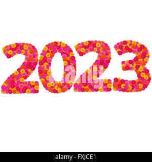 Zahlen-2023 machte Zinnien Blumen Stockfoto