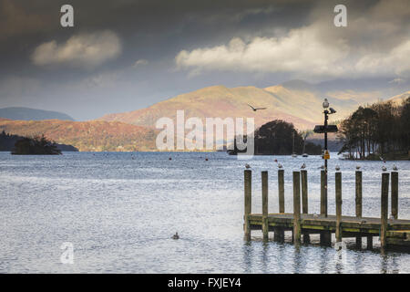 Eine alte Anlegestelle am Lake Windermere im Lake District, Cumbria, England Uk Stockfoto