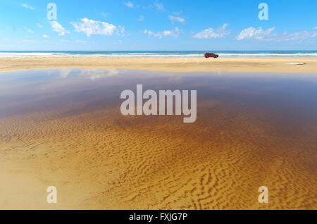 4WD Strand fahren, Eurong Beach, Fraser Island, World Heritage Area, Queensland, Australien Stockfoto