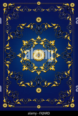 Vintage blau strukturierten Hintergrund mit Rahmen aus gold Ornament Stockfoto