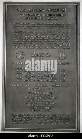 Honolulu, Hawaii, USA. 23. Februar 2013. Gedenktafel an der USS Arizona Memorial in Pearl Harbor, Hawaii am Samstag, den 23. Februar, 2013.Credit: Ron Sachs/CNP © Ron Sachs/CNP/ZUMA Draht/Alamy Live News Stockfoto