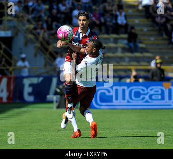 Bologna, Italien. 16. April 2016: Saphir Taider (links) und Joel Obi in der Serie A Fußballspiel zwischen Turin und Bologna FC kollidieren. Bildnachweis: Nicolò Campo/Alamy Live-Nachrichten Stockfoto