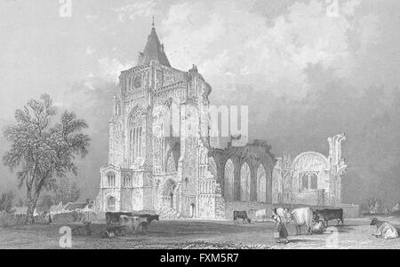 CROWLAND ABBEY: Lincolnshire: LINCS: Ruinen Milchmädchen, Antique print 1836 Stockfoto