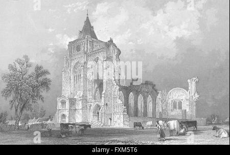 LINCS: Crowland Abbey, Lincolnshire: Allom, antiken print 1836 Stockfoto