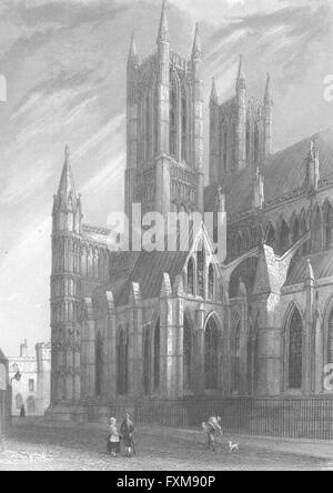 LINCS: Lincoln Kathedrale SW Winkel, antique print 1851 Stockfoto