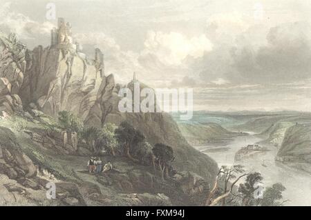 Deutschland: Drachenfels & Nonnenwerth, Rhein: & Antike print 1840 Stockfoto