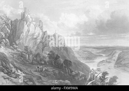 DRACHENFELS: Nonnenwerth, Rhein: Wright Nonnenworth, antike print 1841 Stockfoto