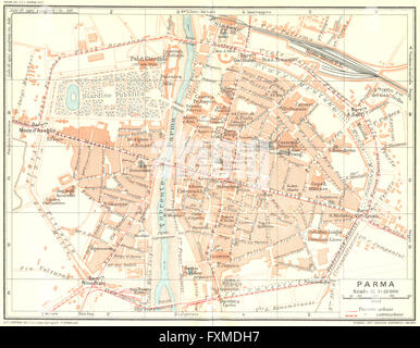 PARMA. Karte Stadtplan Vintage Stadt. Italien, 1927 Stockfoto