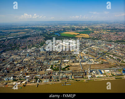 Luftaufnahme, BASF Ludwigshafen, Badische Anilin und Soda Fabriken Ludwigshafen, Chemiefabrik, Ludwigshafen am Rhein, Rheinland-Pfalz Stockfoto