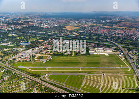 Luftaufnahme, Flughafen Mannheim-Neuostheim, Flugplatz, allgemeine Luftfahrt, Mannheim, Baden-Württemberg, Deutschland, Europa, Luftbild, Stockfoto