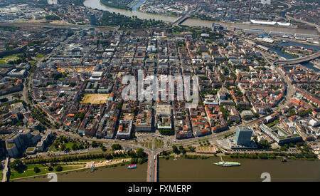 Luftaufnahme, Quadrate Mannheim, Altstadt, mit Blick auf den Neckar in Mannheim, Mannheim, Baden-Württemberg, Deutschland, Europa,