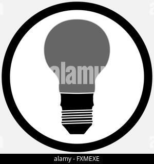 Idee-Lampe Lampe Symbol schwarz weiß. Idee und Glühbirne Lichtsymbol, Birne und Glühbirne Idee, Lampe und Innovation. Flache des Vektors Stockfoto