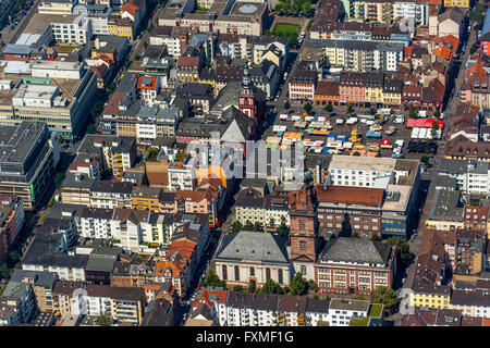 Luftaufnahme, Konkordien Kirche Mannheim, im Hintergrund Markt Mannheim mit ehemaligen Mannheimer Rathaus, St. Sebastian Stockfoto