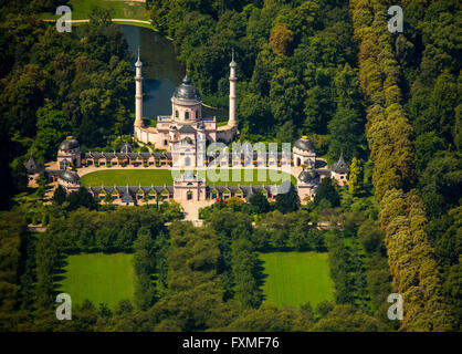 Luftaufnahme, rote Moschee im türkischen Garten, Schwetzingen Schloss mit Schlossgarten, Baden-Württemberg, Deutschland, Europa, Stockfoto