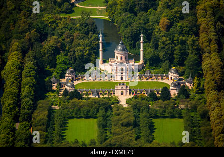 Luftaufnahme, rote Moschee im türkischen Garten, Schwetzingen Schloss mit Schlossgarten, Baden-Württemberg, Deutschland, Europa, Stockfoto