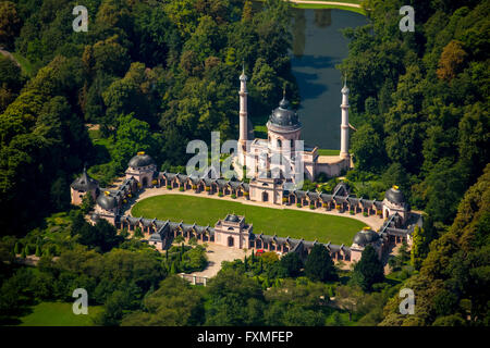 Luftaufnahme, rote Moschee im türkischen Garten, Schwetzingen Schloss mit Schlossgarten, Baden-Württemberg, Deutschland, Europa, Stockfoto