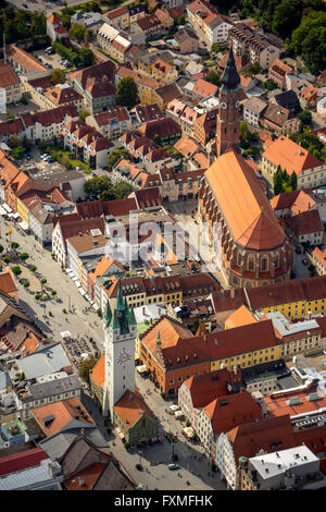 Luftaufnahme, Basilika von St. Jacob, gotische Kirche, Stadtturm am Theresienplatz Straubing, Bayern, Bayern, Ostdeutschland, Stockfoto