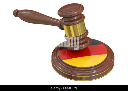 Hölzerne Hammer mit Flagge Deutschland, 3D-Rendering Stockfoto