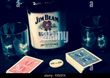 Jim Beam Bourbon am Pokertisch Stockfoto