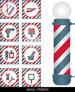 Barber Shop Pole und Symbole Stock Vektor