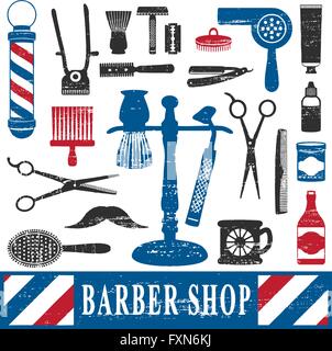 Vintage Barber Shop Werkzeuge Silhouette Icons set 2 Stock Vektor