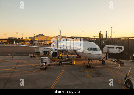 United Airlines-Flugzeugen am Newark Liberty international Airport, New Jersey, New York, Vereinigte Staaten von Amerika. Stockfoto