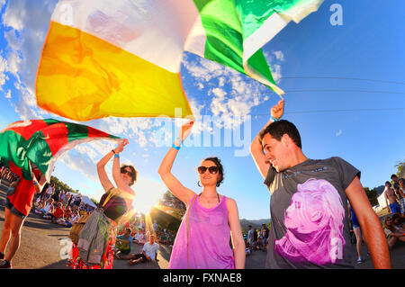 BENICASSIM, Spanien - 20 Juli: Menge in einem Konzert am FIB Festival am 20. Juli 2014 in Benicassim, Spanien. Stockfoto