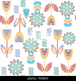 Nahtlose, bunte Blumenmuster und nahtlose Muster im Swatch-Menü, Vektor-Illustration. Stock Vektor